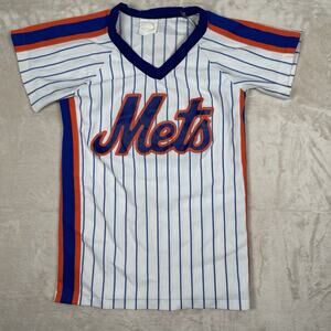 VTG New York Mets MLB Baseball Jersey Youth Size Medium White Pinstripe 80s